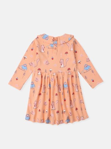 Image of Nautinati Baby Girls 100% Cotton Peterpan Collar Printed Dress | Age 0-3 Years