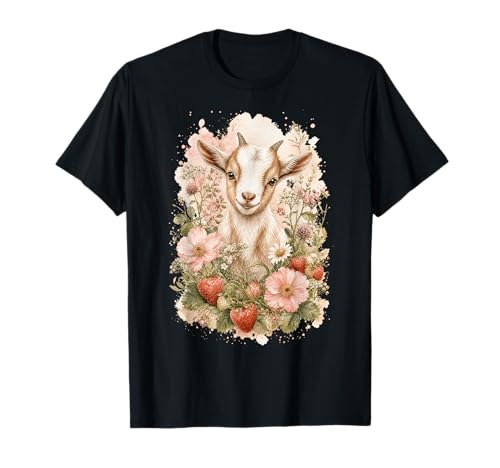 Lindo bebé Cabra Fresa Flor Acuarela Cottagecore Granja Camiseta