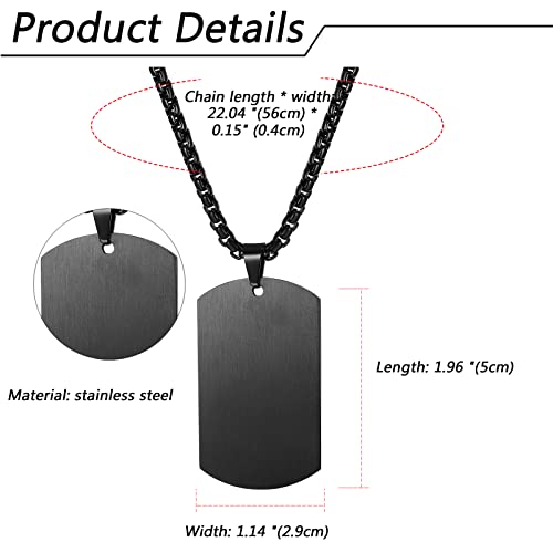 JewelryWe Schmuck Herren Halskette, Militärische Erkennungsmarke Armee Stil Gebürstet Matt Dog Tag Anhänger mit 22 Zoll Weizenkette Kette, Schwarz