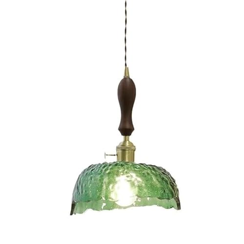 Retro Glass Lampshade Pendant Light with E26/E27 All Copper Base Lamp Single Heads Adjustable Suspension Wire Hanging