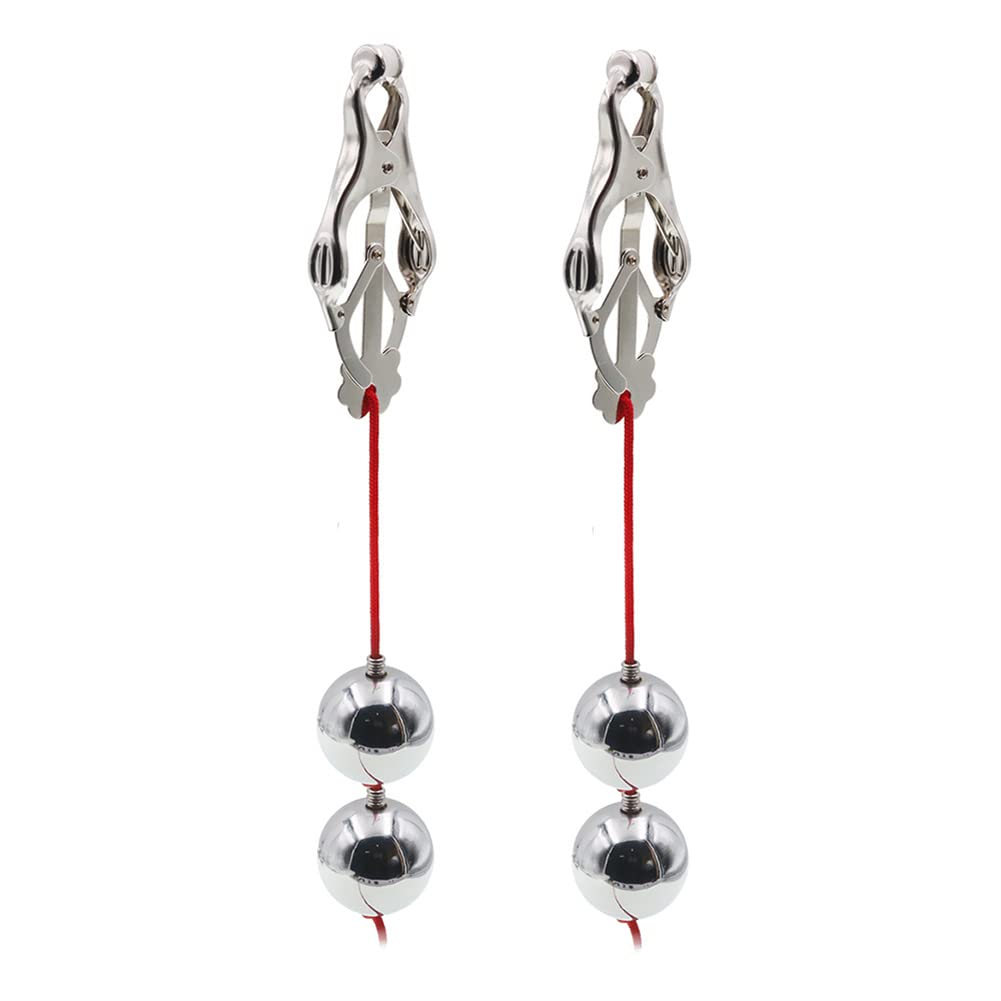 Jinqian 1 Paar Edelstahl Nippelklemmen mit Gewicht Kugeln, Sexy Nippel Clamps Set Brustwarzen Ball Stretcher Klitoris Schamlippen Klemmen Brust Clip SM Bondage Erotik Sexspielzeug Für Frauen (4 Kugel)