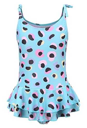 Image of Girls Leopard Swimsuits Hawaiian Ruffle One Piece Bathing Suit Skirted Swimwear for Kids 3-16 Years