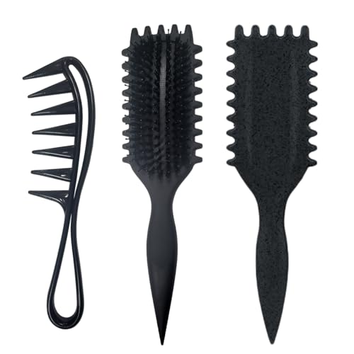 Ruayia Zahnkämme + Hai Zahnkamm Frauen, Breiter Zahnkamm Kit für Männer Haarstyling Salon, Strähnenkamm Wide Tooth Comb, Lockenbürste Lockenkamm Grobzinkiger - Black