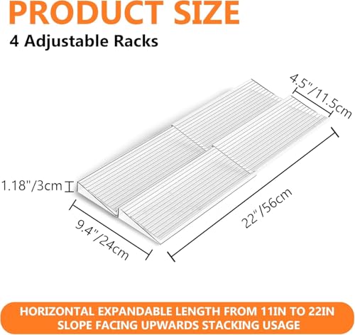 رف درج التوابل من 4 طبقات قابل للتوسيع من 28-56 سم، منظم أدراج برطمانات التوابل من الاكريليك الشفاف، مناسب لأدراج المطبخ والخزائن وسطح الطاولة، حل تخزين قابل للتوسيع من سكاي-تاتش، 2 مجموعة، 8 قطع
