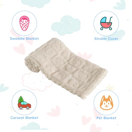 Image of 5 Pcs Baby Blanket Heart Checkered Ultra Soft Gift-Ready Plush for Newborns, Nursery & Stroller 30 inchx40 inch Beige