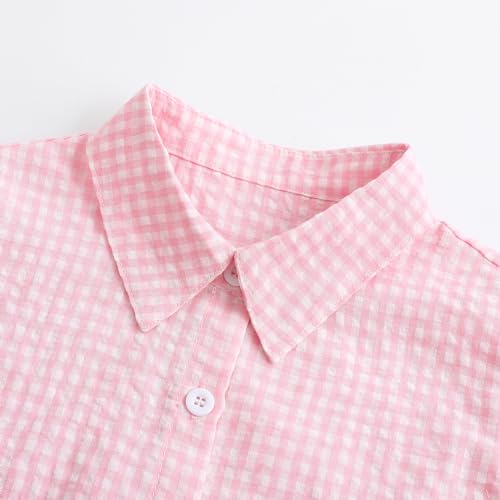 Girls Sleeveless Button Down Shirt Plaid Crop Tank Tops Summer Tie Knot Ruffle Sleeve Shirts Blouses3