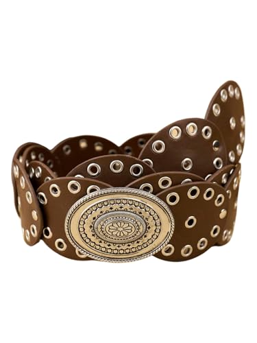 GORGLITTER Women's Western Boho Belts Disc Vintage Cowgirl Leather Belts for Jeans Dress Skirt