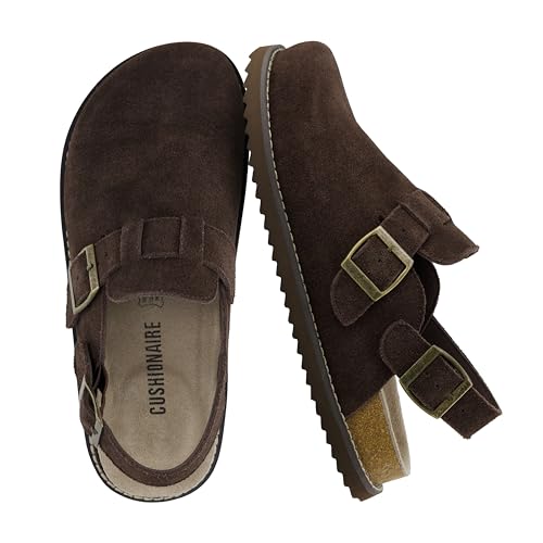 CUSHIONAIRE Brooklyn Suede Womens Slides– Comfortable Clog Mules with Adjustable Buckles – Summer Shoes for Women,CHOCOLATE 10W