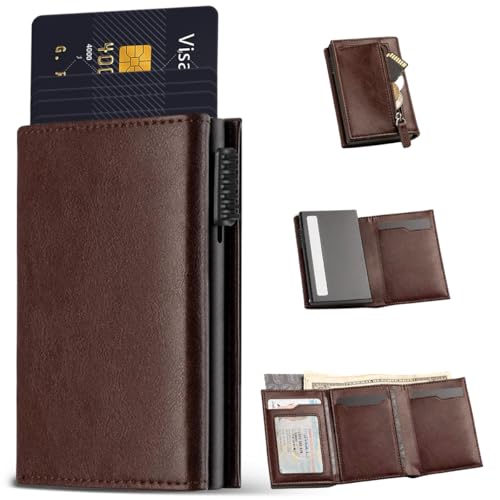 DQST Cartera para Caballero, Tarjetero Hombre de Cuero,...