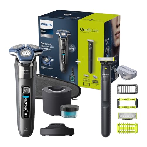 Philips Golarka Series 7000 – golarka elektryczna do golenia na mokro i na sucho SkinIQ + pojemnikiem do szybkiego czysz...