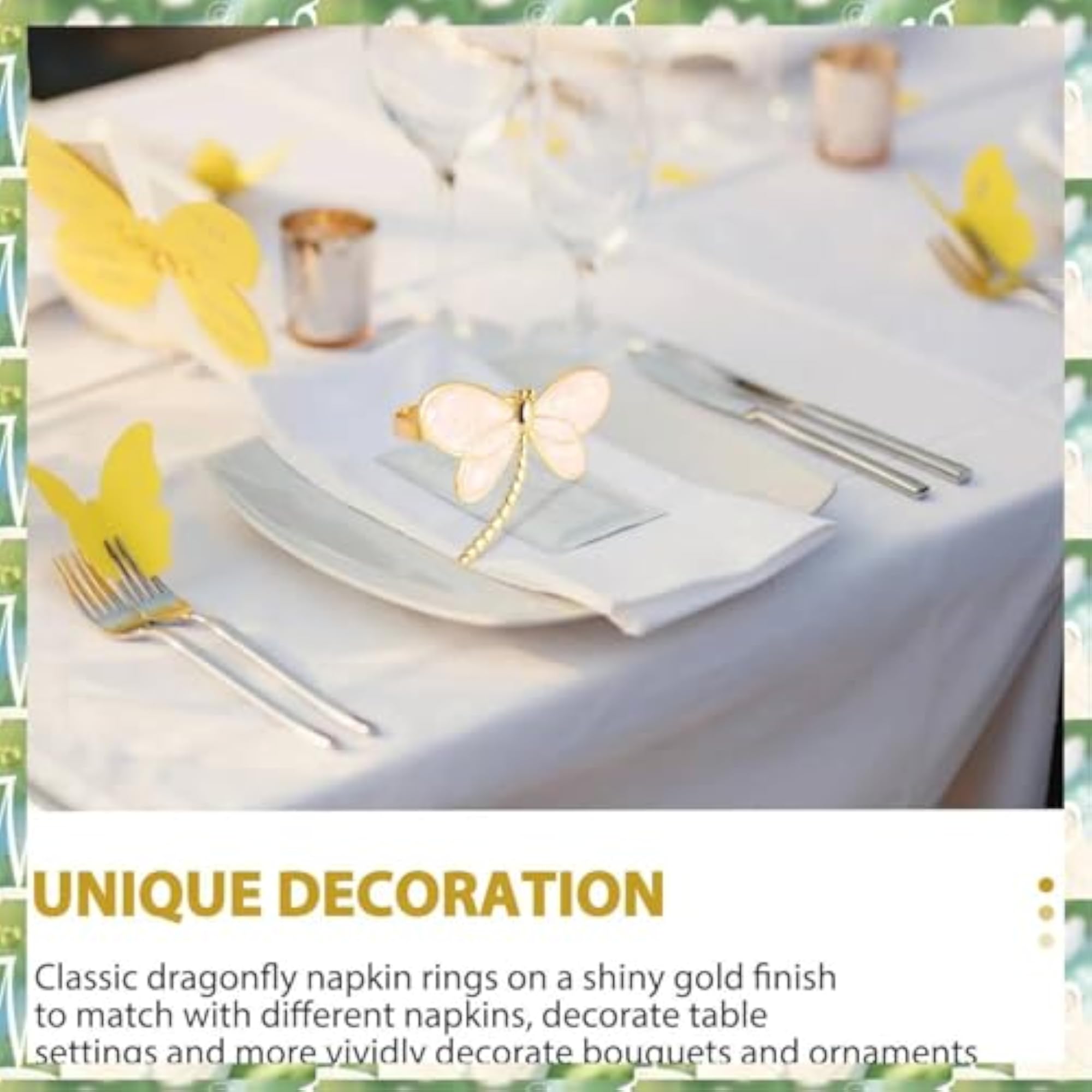 Elegant Gold Dragonfly Napkin Rings - 4 Piece Set