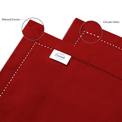 Image of Encasa XO Table Mats Set of 4 | Pure Cotton Hemstitched Design | Red | Rectangular Size 48x32 cm - Dining Placemat | Machine Washable
