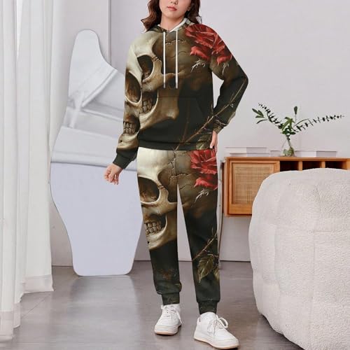 Boys' Girl's Sweatshirt Set 2 Piece Pullover Hoodie Jogger Sweatpants Pants, Skull And Rose Art2