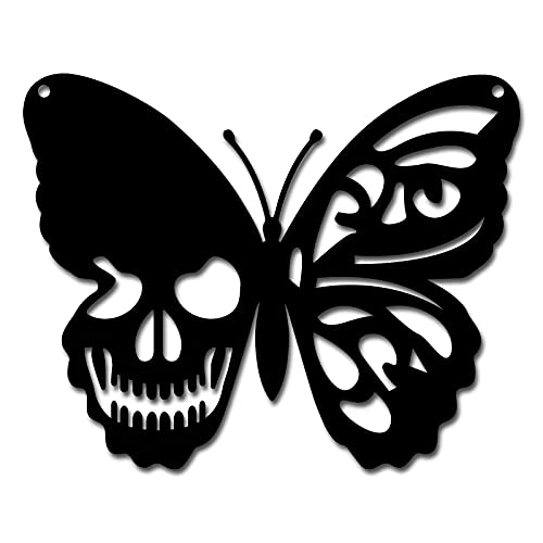 CREATCABIN Skull Metal Wall Art Butterfly Decor Wall Hanging Plaq...