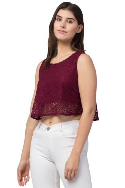 Stylish Wine Lace Crop Top for Women, Western Style-picture-46