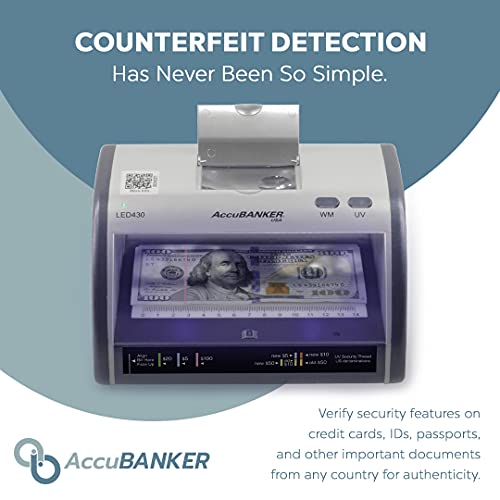Accubanker Led430 6-Point Cash Multi Currency & Card Counterfeit Detector Money Checker With Superbright Led Ultraviolet, Magnetic & Size Detection. Commercial Grade, Ul Listed #TOP1