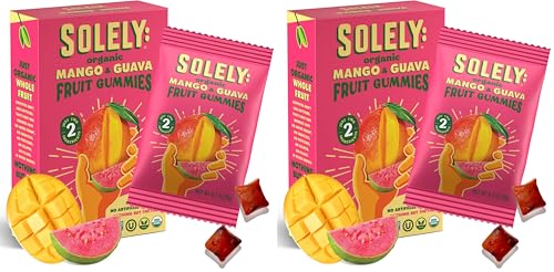 Image of SOLELY-Organic Mango & Guava Whole Fruit Gummies(1 Box, 5 Single Serving Bags per Box) Real Fresh Fruit-Healthy Snacks for Adults & Kids -Non GMO, Vegan Snacks, Shelf Stable-5Bags (3.5 oz)(Pack of 2)
