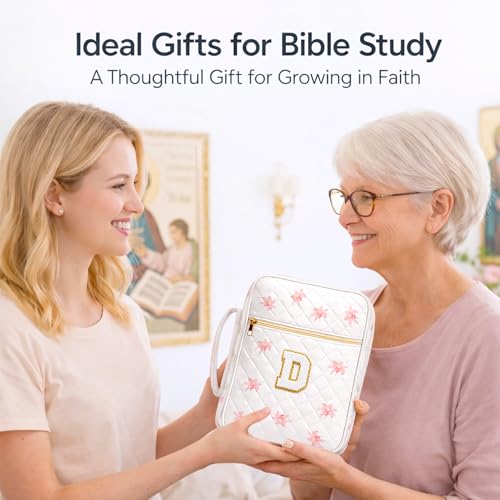 Tanolix Bible Bag for Women, Bible Cover Case with Study Supplies, Initials Personalized Quilted Bible Bag, Large Chenille Bible Cover – Christian Gift for Girls (Pink Lilies-D) — view 5
