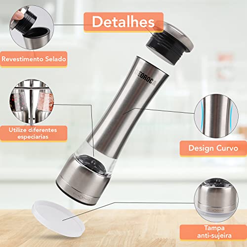 Kit com 2 Moedores Manuais, para Sal e Pimenta, Aço Inoxidável e Visor de Acrílico, Núcleo de Cerâmi