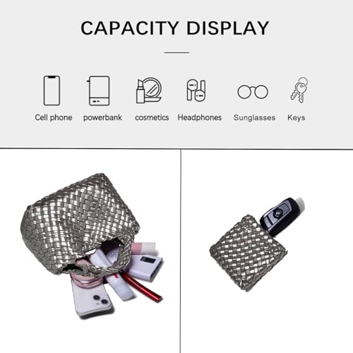 Image of Woven Tote Bag for Women with Coin Purse, Foldable Chain Small Crossbody Handbags, Fashion Shoulder Bag, Hobo Satchel