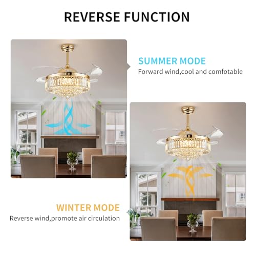 Image of 48'' Crystal Fandelier Ceiling Fan with Light, Gold