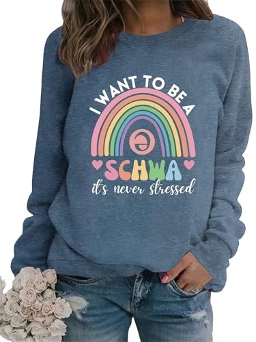 Grammar Teacher Sweatshirt Women I Want to Be a Schwa Graphic Long Sleeve Shirt English Teacher Crewneck Pullover Top