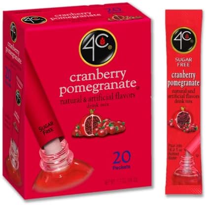 4C Powder Drink Mix Packets, Cranberry Pomegranate 1 Pack, 20 Count, Singles Stix On the Go, Refreshing Sugar Free Water Flavorings