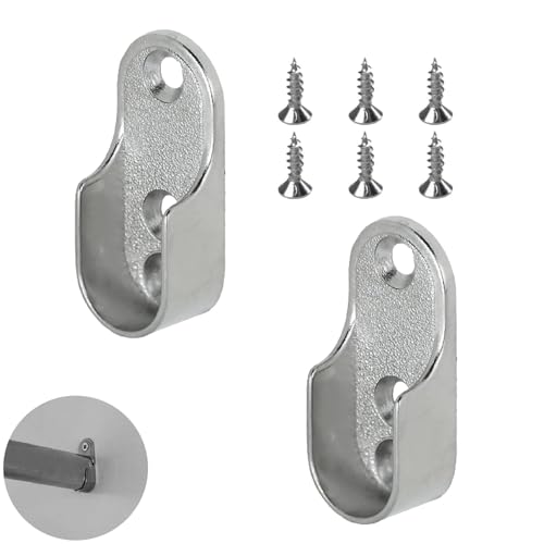 2 Pcs Oval Wardrobe Rail End Supports Rail Brackets With 6 Screws, Zinc Alloy Wardrobe Rails And Fittings, 3 Holes Design For Reliable Support, Easy Installation & Versatile Use (Silver)