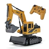 Auniq Excavadora de Control Remoto, 11 Canales Excavadora Teledirigido Niños 1:24 Escala Tractor Juguetes Niños con Luces y Sonido Excavadora Camion Juguete Regalo para niños 3-10
