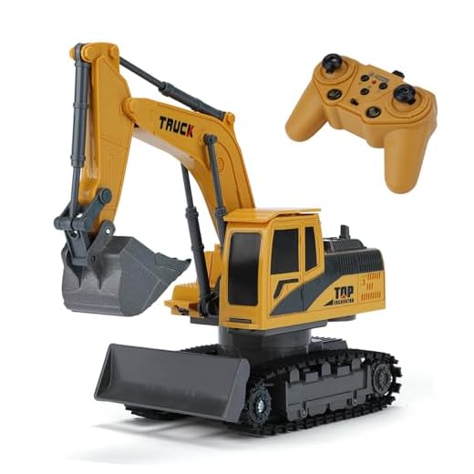 Auniq Excavadora de Control Remoto, 11 Canales Excavadora Teledirigido Niños 1:24 Escala Tractor Juguetes Niños con Luces y Sonido Excavadora Camion Juguete Regalo para niños 3-10