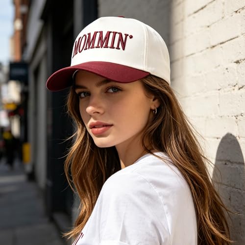 Image of Women's Mommin Trucker Hat - Vintage Two-Tone Ponytail Baseball Cap, Embroidered Adjustable Hat, Great Gift for Mom & Women