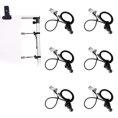Soporte para Estudio Clip,Fotografía Telón de Fondo Abrazadera,Clip de Fotografía Soporte con Cuerda,Clip de Fotografía Soporte,Clip de Fondo del Estudio Fotográfico 6 Piezas Negro Tokaneit
