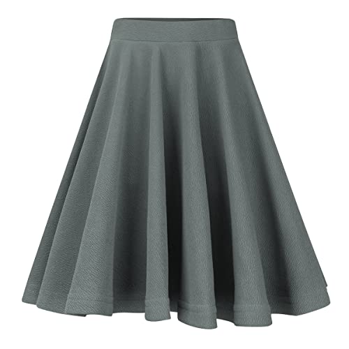 YUNCLOS Femme Rétro Jupe Basique Plissée Haute Taille Elastique Patineuse Extensible Classique(Version Allongée Comprise),Gris-Long,XXL Cover