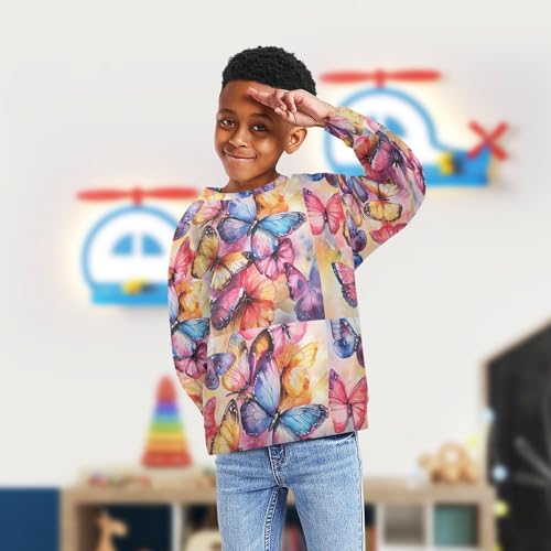 JUNZAN Vintage Colorful Butterflies Big Boys Sweatshirts Hoodies Fleece Fall Tops Shirts Athletic 4T4