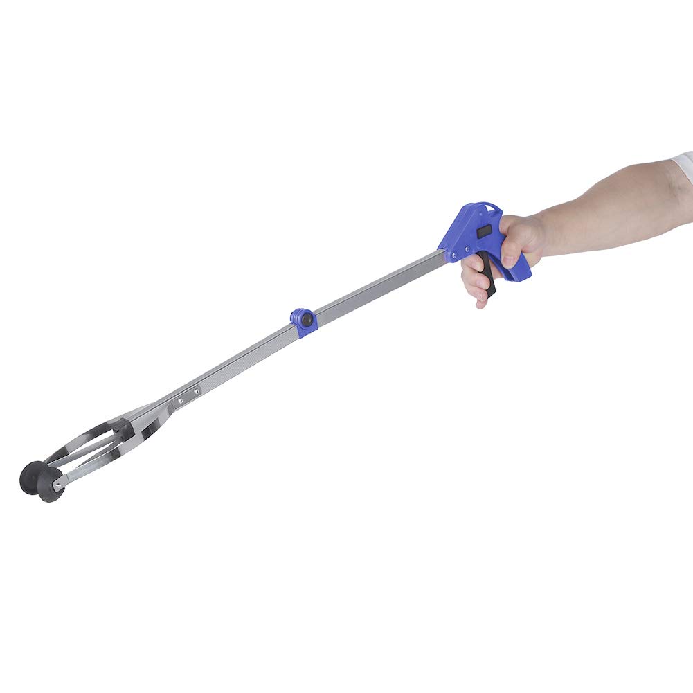 TOPINCN Garbage Picker, Aluminum Alloy Folding Trash Grabber Reaching Tool, Extend Your, Use for Garden Leaves Waste Pick Up (Blue Handle)