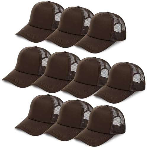Ultrafun 10 Pack Trucker Hat Mesh Sublimation Blank Hats Adjustable Baseball Caps Hats for Men Women (Brown)