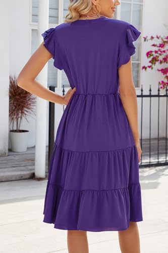 Womens Summer Dress Ruffle Sleeve V Neck Midi Dresses Casual Fit Flowy Tiered Boho Beach Vacation Sundress4