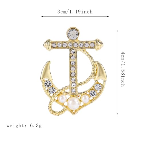 Image of exquisite women's sailboat brooch boat anchor brooch inlaid with cubic zirconia, suitable for scarves, buttons, badges, collars, knitted skirts, fabrics, hats, bags, and other jewelry gifts
