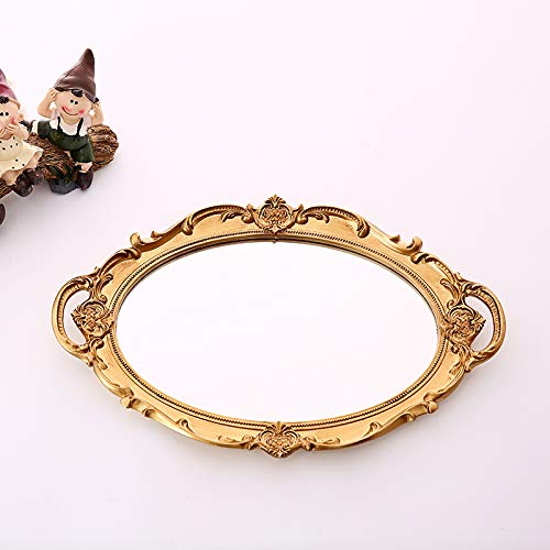 Xpxkj Oval Vintage Wall Mirror Tray Mirrored Tray Dresser Organizer Tray 9.8 * 14 Inch - Fruit Plate (Oval, Gold) #TOP5