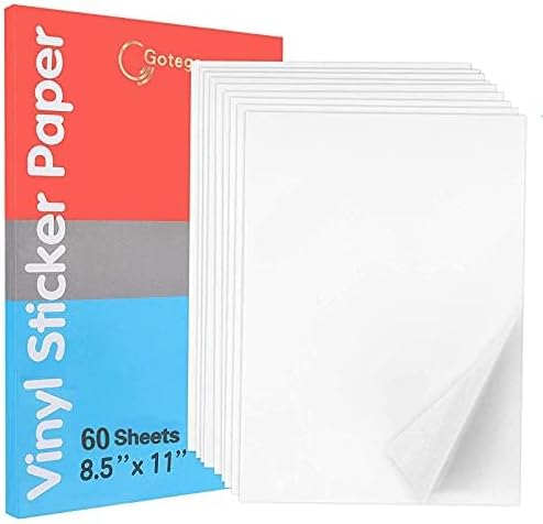 Sticker Paper for Inkjet Printer & Laser Printer, 60 Sheets Printable Sticker Paper Matte White Waterproof Label, A4 Size 8.5x11 - Holds Ink Well Quick Dry Vivid Colors Tear Resistant
