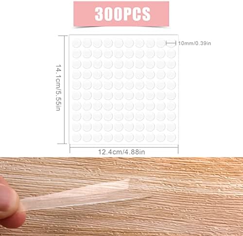 KINBOM 300pcs/10 Sheets Double Sided Adhesive Dots, Strong-Adhesion Clear Poster Putty Sticky Dots Adhesive Transparent Glue Point for Plastic Glass Wall Metal Wood Ceramic (0.4inch Diameter)