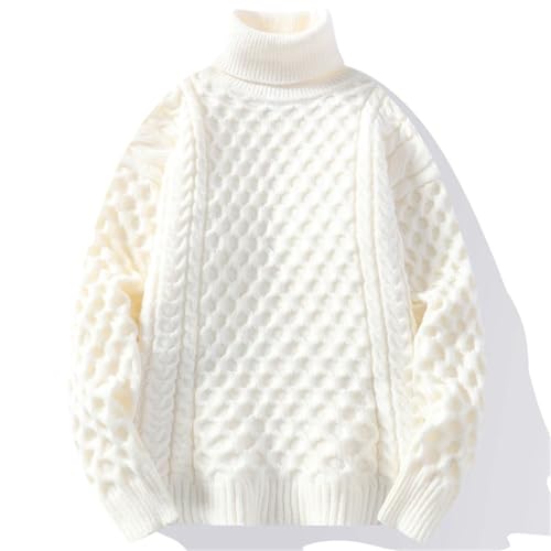 Men's Turtleneck Loose Sweater Solid Color Casual Knitted Pullover Thick Warm Knit Pull3