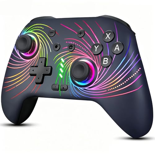 Image of Switch Controller, Wireless Pro Controller Compatible with Nitendo Switch /Switch 2 /Switch Lite /Switch OLED, Switch Controller Pro, Rechargeable Switch Remote Gamepad with 6-Axis Gyro,10 LED Light, Swirl Light
