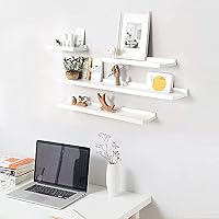 Gieanoo Wandregal Weiß, 90CM Bilderleiste Weiss massives Eichenholz Regal weiß Schweberegal für Fotorahmen und Dekos für Schlafzimmer, Küche, Arbeitszimmer – Ansicht 2