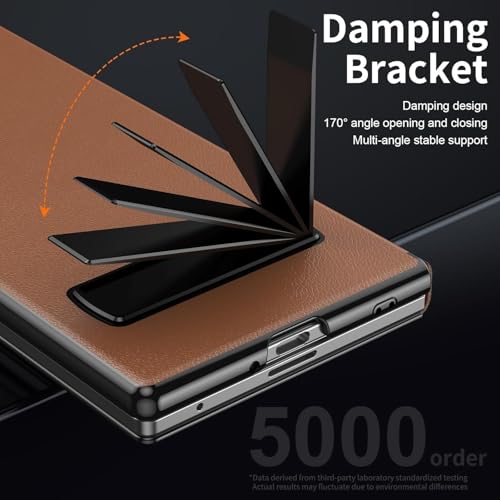 Image of TechTrendz for Samsung Galaxy Z Fold 7 Magnetic Flip Folding Case, Multi-Angle Bracket, Full Body Hinge Protective Slim Cover, Luxurious Business Leather Cover for Fold 7 Back Cover (Brown)