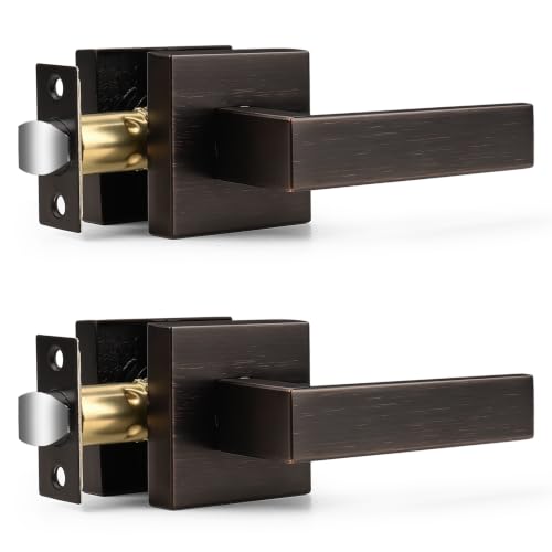 Probrico Oil Rubbed Bronze Interior Door Handles, ANSI/BHMA Grade 3 Intertek-Verified, 2 Pack Solid Zinc Alloy Square Passage Door Levers Without Lock for Closet Hallway Pantry
