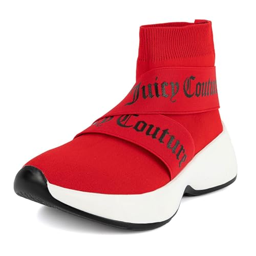 Juicy Couture Women's Slip-On High Sock Sneakers – Stylish, Lightweight, and Breathable Gym & Casual Shoes-Ariella-Red Black Multi-Size 6.5