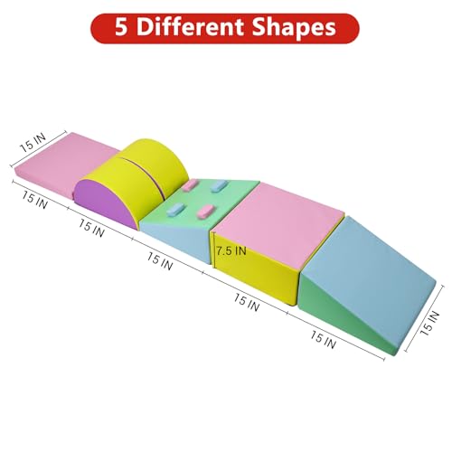Image of GarveeLife Foam Climbing Blocks for Toddlers, Waterproof Toddler Climbing Toys, Baby Jungle Gym Indoor Lightweight, Easy to Clean Foam Play Gym 5PCS