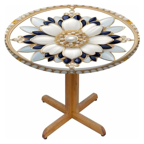 Odot Mantel Redondo con Borde Elástico, Mantel Ajustable Antimanchas Lavable a Mesas de 122 a 180 cm para Comedor, Catering, Fiestas, Jardín y Exterior Decoración (Estilo Retro 3,152cm)
