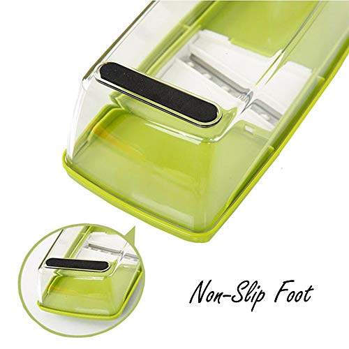 K BASIX Mandoline Slicer - Adjustable Vegetable Cutter, Grater & Slicer, With 5 Built-in Ultra Sharp Interchangeable Stainless Steel Blades, Food Storage, And Safe Hand Protector